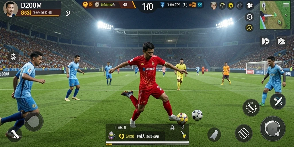 Tangkapan layar D200M menampilkan momen seru dalam permainan sepak bola.