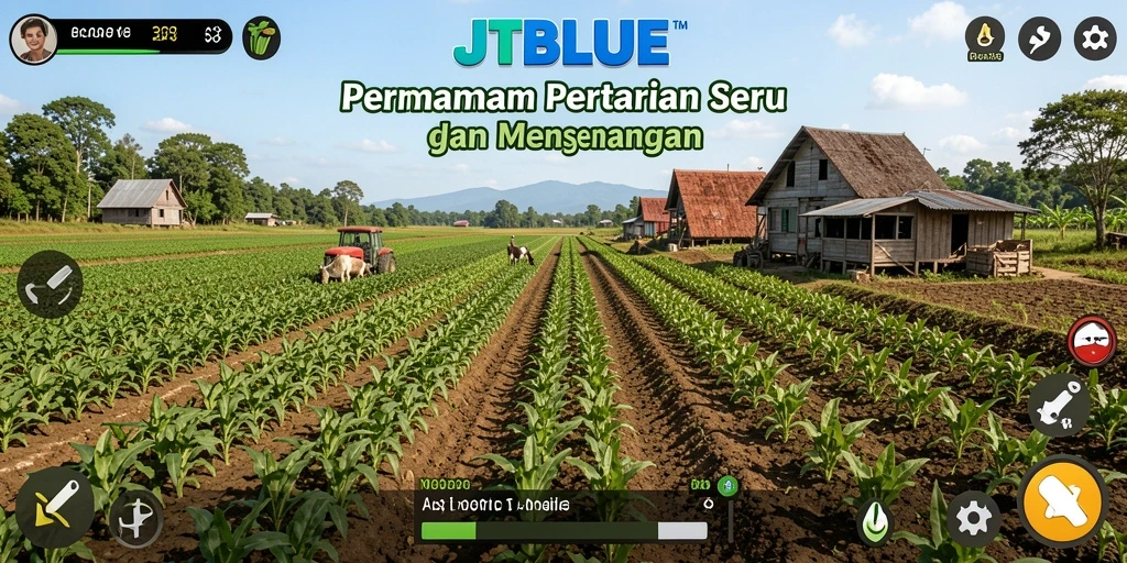 Tampilan gameplay JTBLUE dengan aktivitas bertani yang seru.