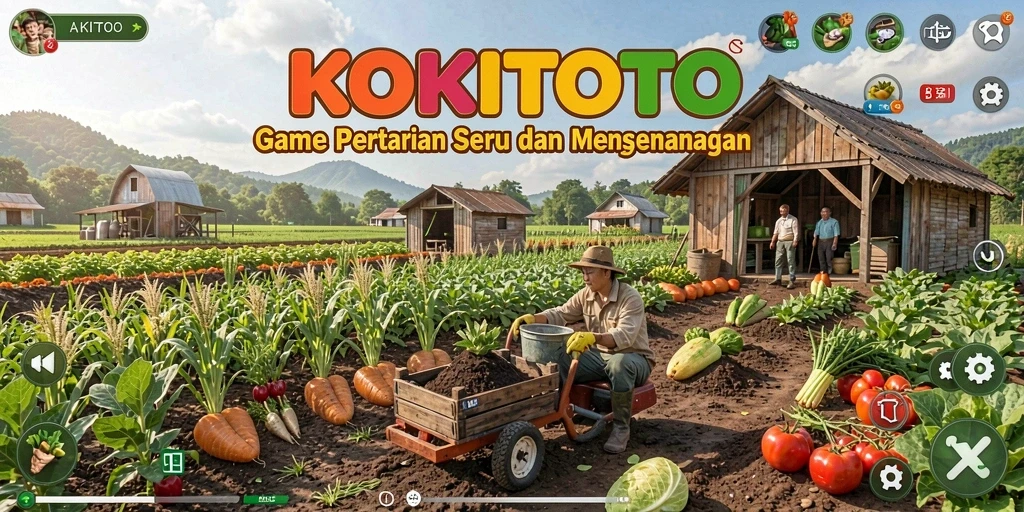 Screenshot gameplay KOKITOTO dengan aktivitas bertani yang seru.