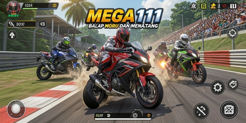 Tampilan menarik dari gameplay balap motor MEGA111.