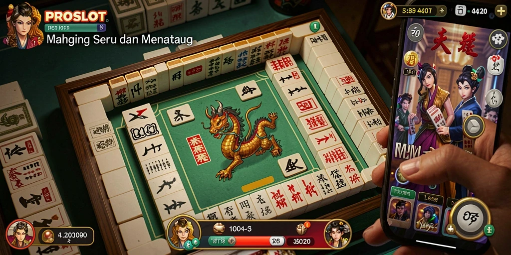 Tampilan gameplay menarik PROSLOT dengan ubin Mahjong cantik.