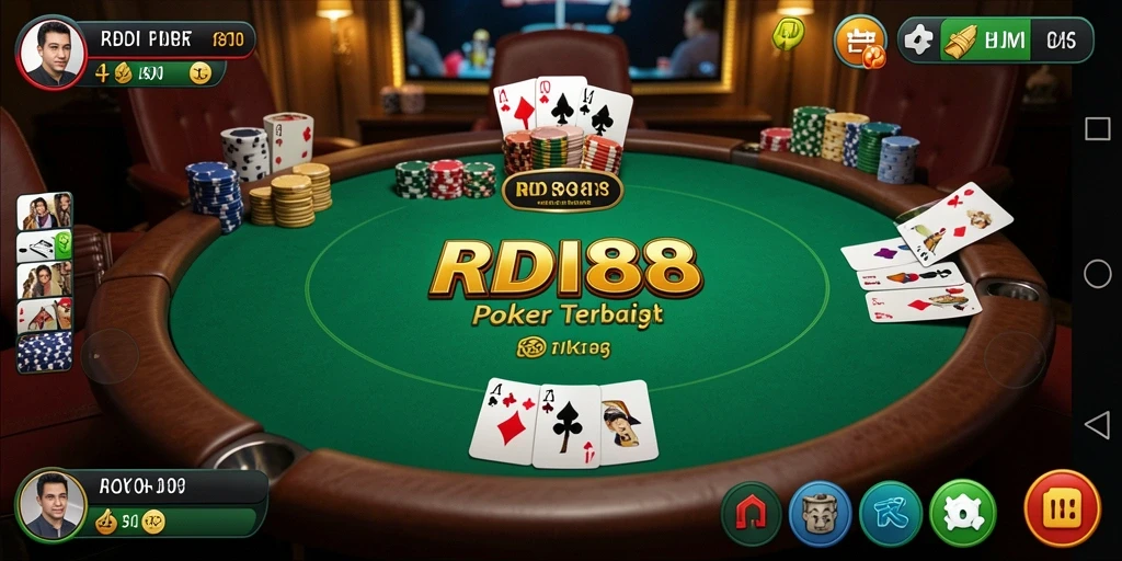 Screenshot gameplay RDI88 menampilkan pemain poker yang sedang berkompetisi.