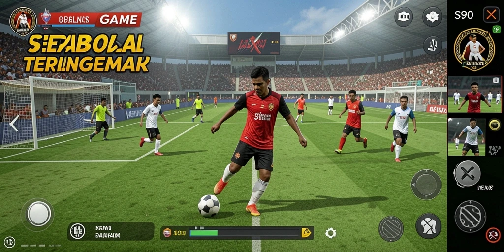 Screenshot gameplay S80 yang menunjukkan aksi di lapangan sepak bola.