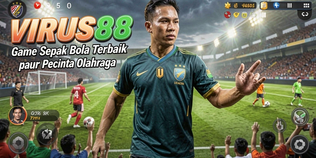 Screenshot dari gameplay menarik <strong>VIRUS88</strong> yang menampilkan aksi di lapangan sepak bola.