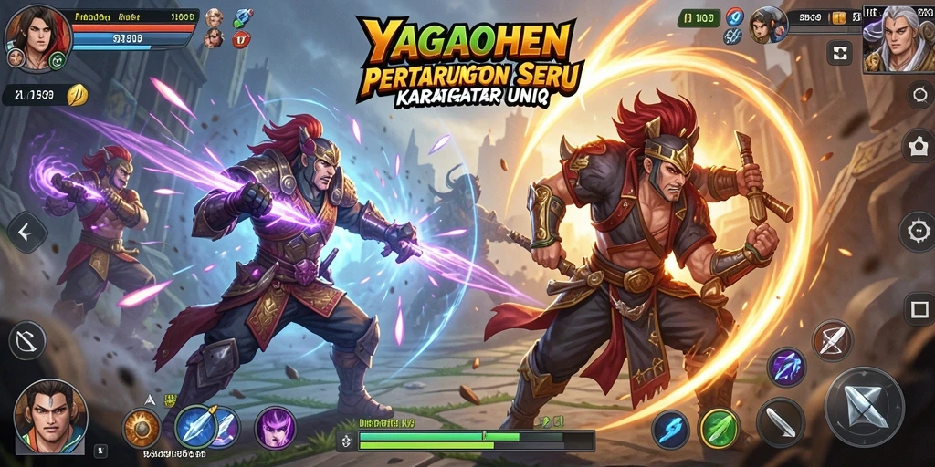 Tampilan pertarungan seru di YAGAOHEN dengan karakter unik.