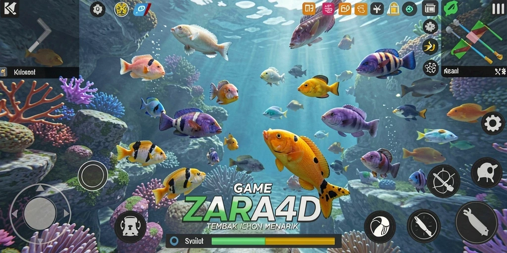 Gameplay seru Tembak Ikan di ZARA4D dengan berbagai jenis ikan untuk ditangkap.